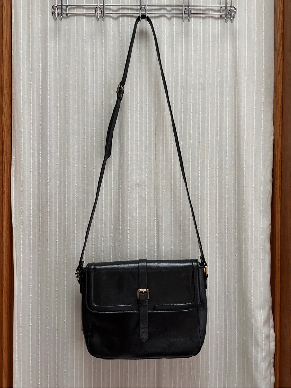 🔆Ashwood Black Genuine Leather Flap Crossbody Bag Gold Hardware